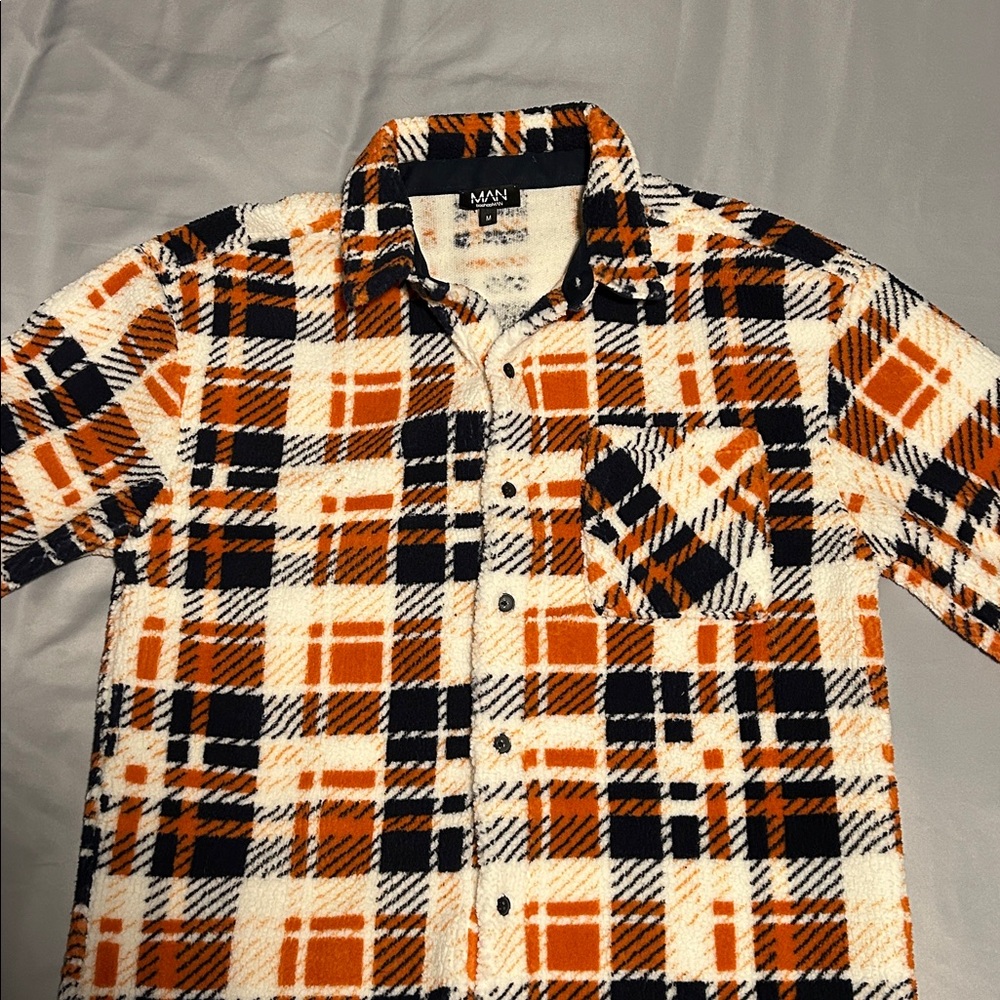 Plaid Sherpa Flannel Button Down Men's Shirt Medium